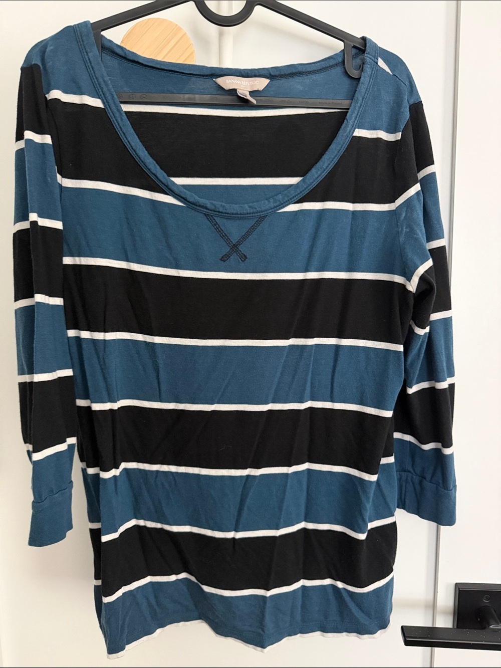 Banana Republic Blue, Black & White Striped Long Sleeve Scoop Top